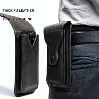 TDG Vertical Leather Cell Phone Holster Waist Belt Pouch with Belt Loop Cover to carry 2 Smartphones upto 6.7 inch for Samsung Galaxy M32 5G-thumb1