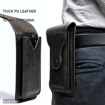 TDG Vertical Leather Cell Phone Holster Waist Belt Pouch with Belt Loop Cover to carry 2 Smartphones upto 6.7 inch for Samsung Galaxy M32 5G-thumb2