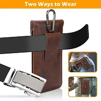 TDGreg; Vertical Leather Cell Phone Holster Waist Belt Pouch with Belt Loop Cover to carry 2 Smartphones upto 6.7 inch for Vivo iQOO Z3-thumb2