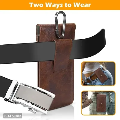 TDGreg; Vertical Leather Cell Phone Holster Waist Belt Pouch with Belt Loop Cover to carry 2 Smartphones upto 6.7 inch for Vivo iQOO Z3-thumb3