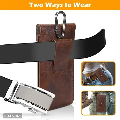 TDG Vertical Leather Cell Phone Holster Waist Belt Pouch with Belt Loop Cover to carry 2 Smartphones upto 6.7 inch for Apple 15 Pro Max-thumb3