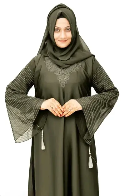 Stylish Cotton Blend Embellished Stitched Abaya for Women