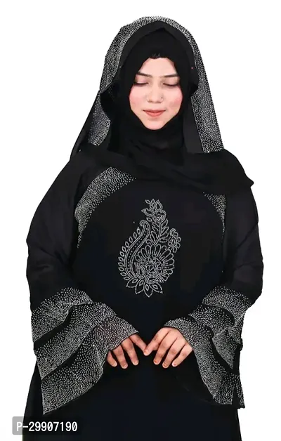 Nida Fabric Three Daman Diamond And Three Sleeves  Abaya Burqa With Hijab-thumb0