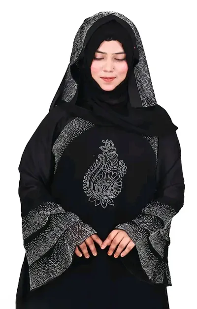 Stylish Cotton Blend Embellished Stitched Abaya for Women