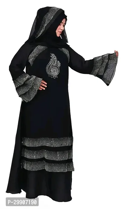 Nida Fabric Three Daman Diamond And Three Sleeves  Abaya Burqa With Hijab-thumb2