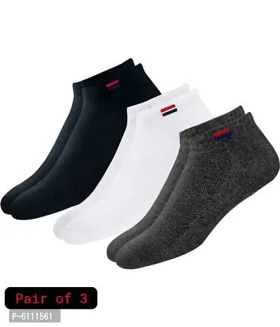 Mens Cotton Solid Ankle Socks, Free Size, Pack of 3 Multicoloured + Two 3ply black mask Free-thumb0