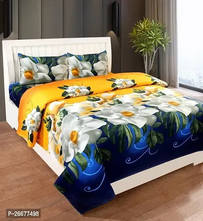 Comfortable Polycotton Floral 90x100 Inches Double Bedsheet with Two Pillow Covers-thumb0