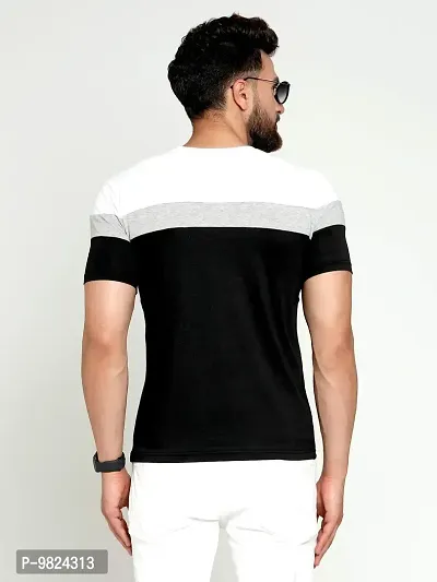 AUSK Men's Cotton Half Sleeve Round Neck Color Block Tshirt (Black-White-Grey, Medium)-thumb4