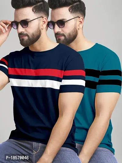 Elegant Cotton Blend Colourblocked Round Neck Tees For Men- Pack Of 2