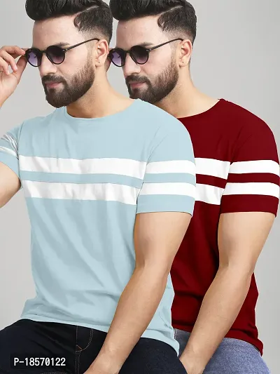 Elegant Cotton Blend Colourblocked Round Neck Tees For Men- Pack Of 2