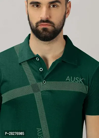 Stylish Green Cotton Blend Printed Polos For Men-thumb3