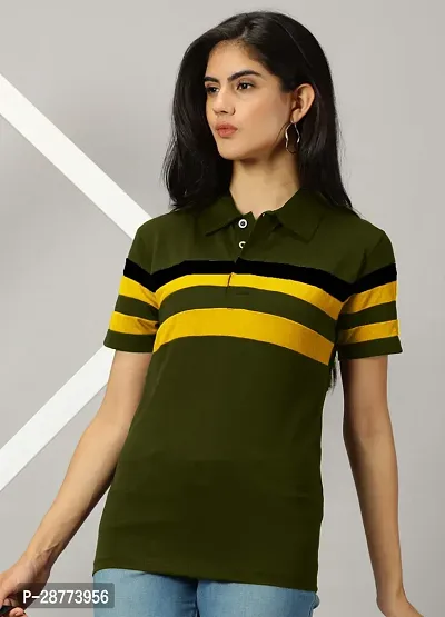 Elegant Green Cotton Blend Colourblocked Tshirt For Women