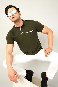 Stylish Cotton Olive Solid Round Neck Tees Short Sleeves For Men-thumb4