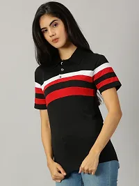 Elegant Black Cotton Blend Colourblocked Tshirt For Women-thumb1