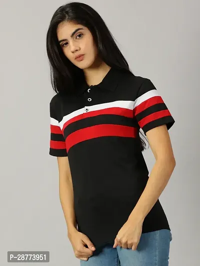 Elegant Black Cotton Blend Colourblocked Tshirt For Women-thumb2