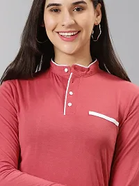 Elegant Pink Cotton Blend Solid T-Shirts For Women-thumb2