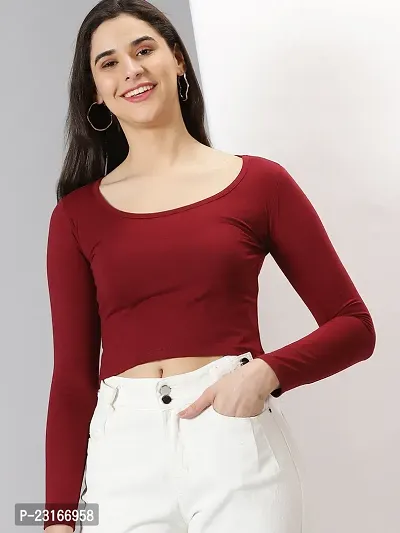 Elegant Maroon Cotton Blend Solid Tops For Women