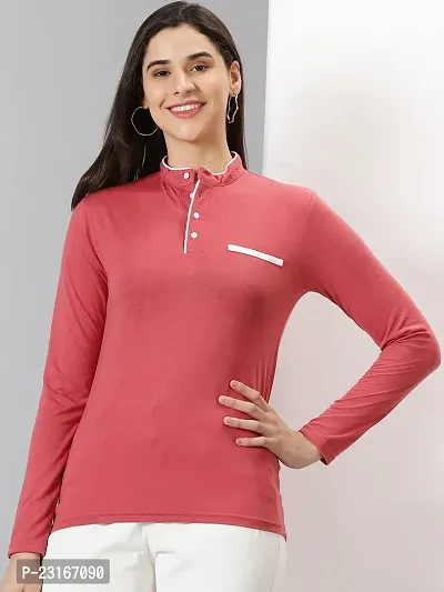 Elegant Pink Cotton Blend Solid T-Shirts For Women-thumb0