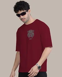 Reliable Maroon Cotton Blend Printed Oversized Tshirt For Men-thumb3