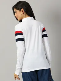 Elegant White Cotton Blend Colourblocked Tshirt For Women-thumb3