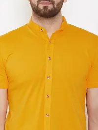 GESPO Men's Mustard Mandarin Collar Half Sleeve Casual Shirt-thumb3