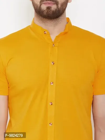 GESPO Men's Mustard Mandarin Collar Half Sleeve Casual Shirt-thumb4