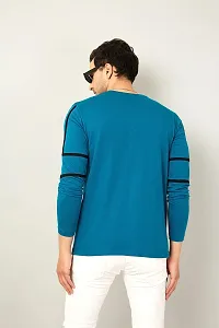 Stylish Cotton Blue Solid Round Neck Tees Long Sleeves For Men-thumb2