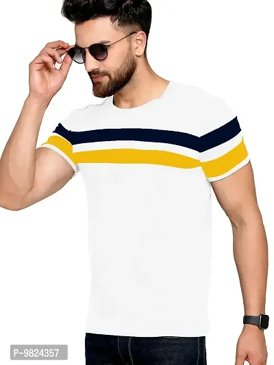 AUSK Men's Regular Round Neck Half Sleeves T-Shirts (Color:White & Black & Yellow-Size:Large)