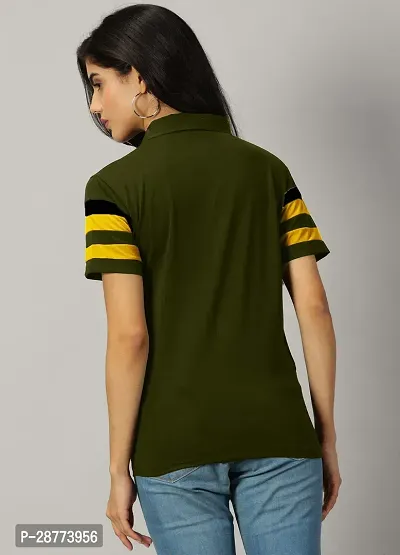 Elegant Green Cotton Blend Colourblocked Tshirt For Women-thumb3