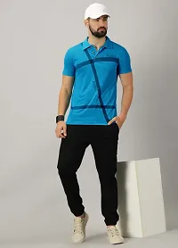 Stylish Cotton Blend Blue Printed Polos Short Sleeves For Men-thumb4