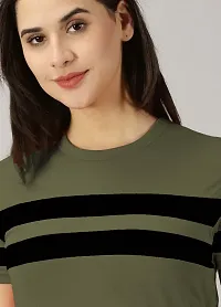 Elegant Green Cotton Blend Colourblocked Tshirt For Women-thumb1