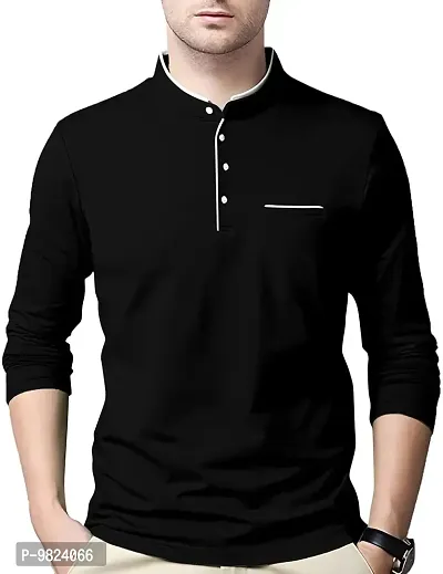 AUSK Men's Cotton Henley Neck Full Sleeve Solid Regular Fit T-Shirt (Small; Black)