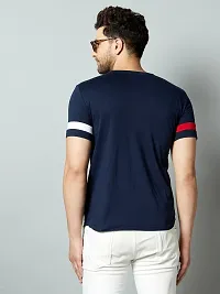 Stylish Cotton Navy Blue Colourblocked Round Neck Tees Short Sleeves For Men-thumb1