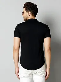 GESPO Men's Black Mandarin Collar Half Sleeve Casual Shirt-thumb1
