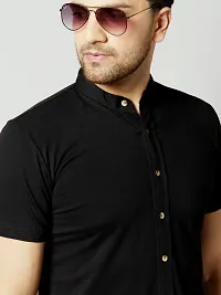 GESPO Men's Black Mandarin Collar Half Sleeve Casual Shirt-thumb3