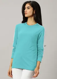 Elegant Turquoise Cotton Blend Colourblocked Tshirt For Women-thumb1