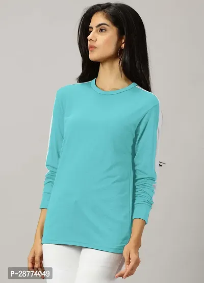 Elegant Turquoise Cotton Blend Colourblocked Tshirt For Women-thumb2