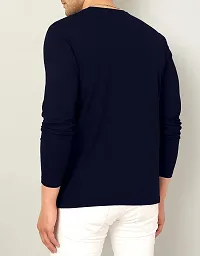 Stylish Cotton Navy Blue Printed Round Neck Tees Long Sleeves For Men-thumb1