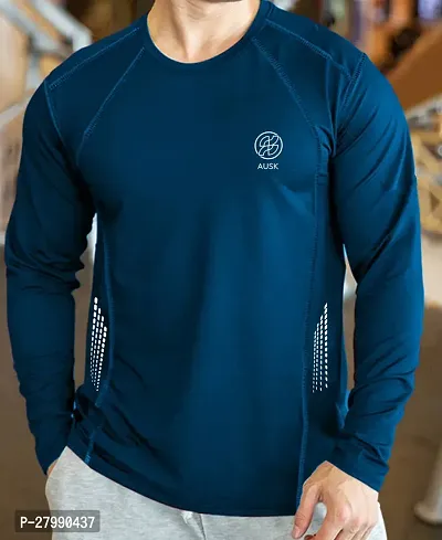 Stylish Blue Polyester Full Sleeve T-Shirt For Men