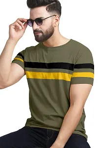 AUSK Men's Regular Round Neck Half Sleeves T-Shirts (Color:Green & Black & Yellow-Size:Small)-thumb1