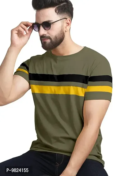 AUSK Men's Regular Round Neck Half Sleeves T-Shirts (Color:Green & Black & Yellow-Size:Small)-thumb2