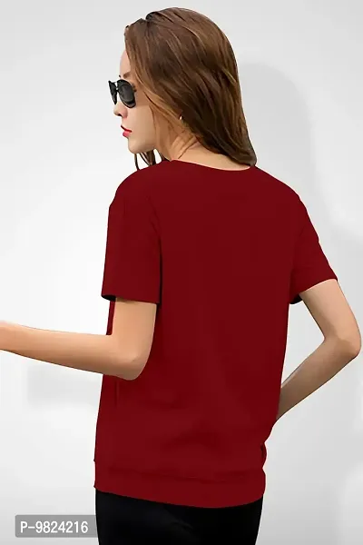 GESPO Women's Solid Maroon Round Neck Half Sleeve Top-thumb2