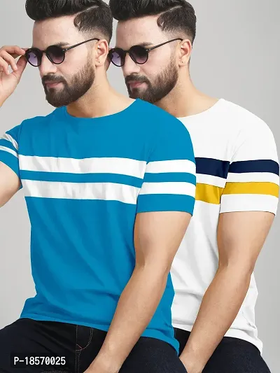 Elegant Cotton Blend Colourblocked Round Neck Tees For Men- Pack Of 2