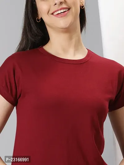 Elegant Red Cotton Blend Solid T-Shirts For Women-thumb3