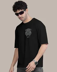 Reliable Black Cotton Blend Printed Oversized Tshirt For Men-thumb3