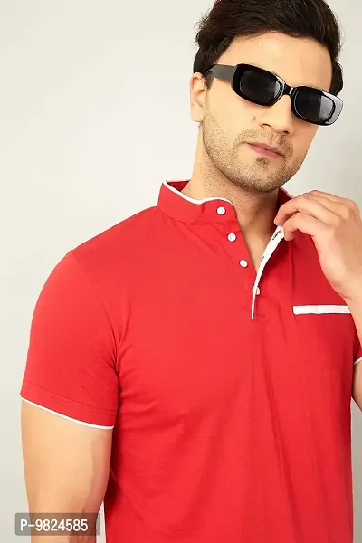 GESPO Men's Half Sleeves Henley Neck Shirts(Red-Large)-thumb4