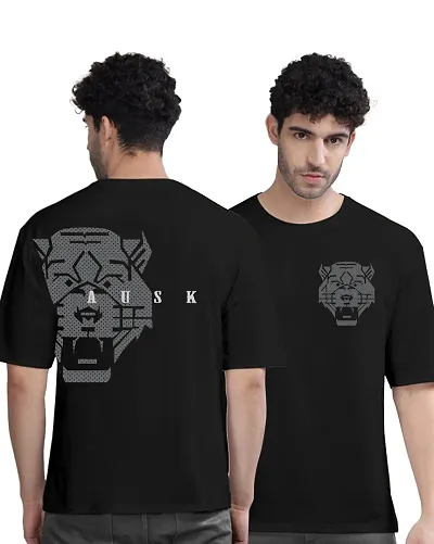 Reliable Black Cotton Blend Printed Oversized Tshirt For Men