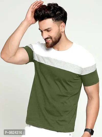 AUSK Round Neck Half Sleeves Regular Fit T-Shirt for Mens (Green&White-XX-Large)-thumb5