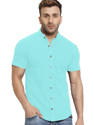 GESPO Men's Shirts Casual Fit Half Sleeves(Sky Blue-Medium)