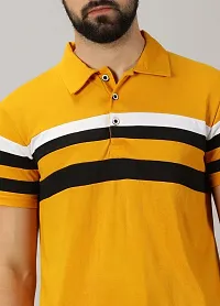 Stylish Mustard Cotton Blend Striped Polos For Men-thumb3